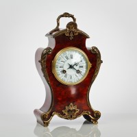 Lot 263 - FRENCH FAUX TORTOISHELL AND BRASS MANTEL CLOCK...