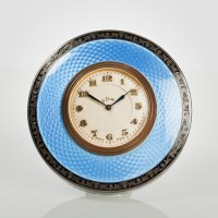 Lot 279 - 1920'S SILVER AND BLUE ENAMEL TRAVEL CLOCK of...