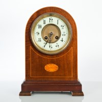 Lot 280 - EDWARDIAN INLAID MAHOGANY MANTEL CLOCK of...