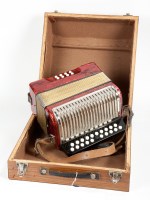 Lot 290 - HOHNER 'DOUBLE RAY' ACCORDIAN in red celluloid,...