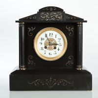 Lot 295 - VICTORIAN BLACK SLATE MANTEL CLOCK of...