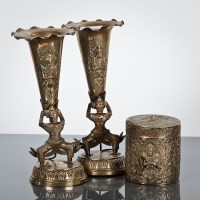 Lot 60 - PAIR OF THAI WHITE METAL SPILL VASES AND A...