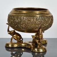 Lot 82 - INDIAN BRASS CENTERPIECE the circular bowl...