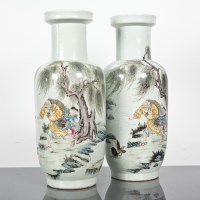 Lot 85 - LARGE PAIR OF CHINESE VASES with cylindrical...