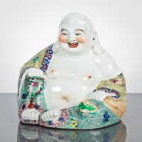 Lot 87 - CHINESE CERAMIC POLYCHROME BUDDHA the seated...