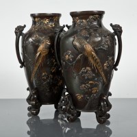 Lot 96 - PAIR OF 19TH CENTURY JAPANESE BRONZE VASES...