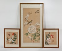 Lot 112 - THREE CHINESE PAINTINGS ON SILK comprising a...