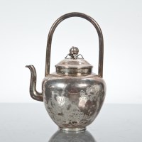 Lot 113A - CHINESE SILVER TEAPOT with tall arched handle...