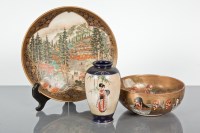 Lot 170A - JAPANESE SATSUMA PLATE, BOWL AND VASE the...