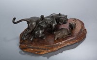 Lot 183 - JAPANESE BRONZE TIGER AND BEAR GROUP AND TWO...