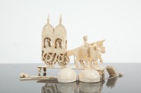 Lot 185A - INDIAN IVORY CARVING OF A CARRIAGE AND TWO...