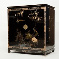 Lot 196 - CHINESE LACQUER TV CABINET decorated to the...