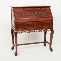 Lot 204 - CHINESE WOOD BUREAU the front with bird among...