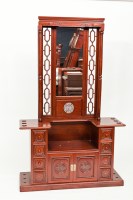 Lot 209 - CHINESE WOOD HALL STAND with central mirror...