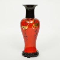 Lot 214 - JAPANESE LACQUER VASE with trumpet neck and...