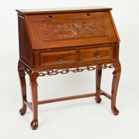 Lot 218 - CHINESE WOOD BUREAU the front with bird among...