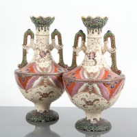 Lot 224 - PAIR OF JAPANESE VASES with trumpet necks twin...