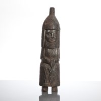 Lot 238 - AFRICAN HARDWOOD FIGURE OF FISHERWOMAN wearing...