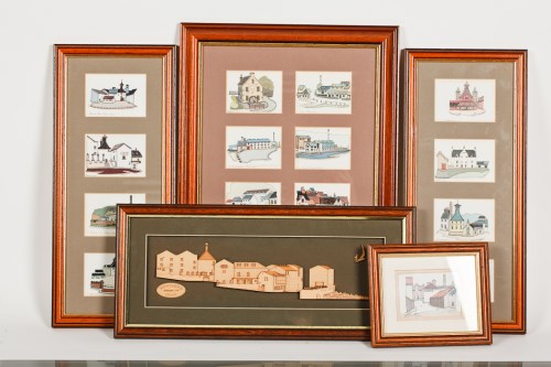 Lot 730 - FRAMED WHISKY PRINTS Four separate frames with...