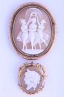 Lot 1877 - TWO CAMEO BROOCHES one depicting the three...