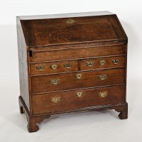 Lot 406 - GEORGE III OAK BUREAU with fall front above...