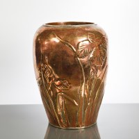 Lot 411 - AESTEHETIC STYLE PATINATED COPPER VASE with...