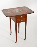 Lot 459 - SHERATON REVIVAL PAINTED SATINWOOD WORK TABLE...