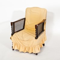 Lot 466 - EDWARDIAN CANED MAHOGANY ARMCHAIR 95cm high