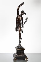 Lot 488 - AFTER GIAMBOLOGNA MERCURY bronze on a square...