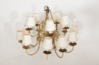 Lot 496 - TWO TIER BRASS CHANDELIER five branches over...