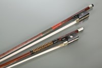 Lot 310 - TWO GOOD VIOLIN BOWS with nickel mounts,...