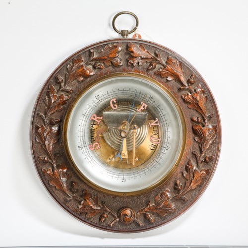 Victor Barometer Lot 328 - LATE VICTORIAN OAK BAROMETER with glass