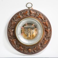 Lot 328 - LATE VICTORIAN OAK BAROMETER with glass...