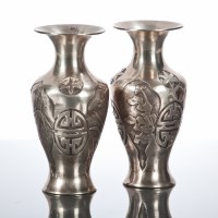 Lot 3 - PAIR OF CHINESE SILVER VASES with trumpet...