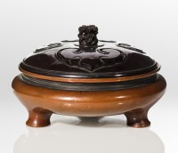 Lot 51 - CHINESE PATINATED BRONZE CENSER of circular...