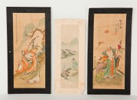 Lot 96 - THREE CHINESE PAINTINGS ON SILK each depicting...