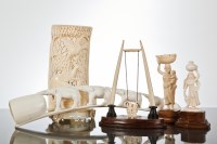 Lot 102 - COLLECTION OF IVORY CARVINGS comprising a desk...