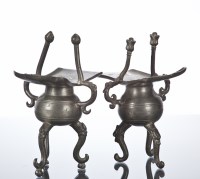 Lot 106 - TWO CHINESE PEWTER CENSERS of unusual form,...