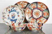 Lot 132 - THREE JAPANESE IMARI CHARGERS AND TWO BOWLS...