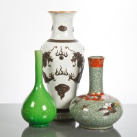 Lot 170 - THREE CHINESE VASES comprising a green glazed...