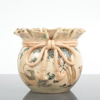 Lot 198 - JAPANESE SATSUMA 'SACK' VASE the vase tied at...