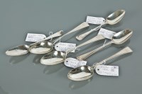 Lot 85 - SIX SILVER TABLESPOONS two spoons with...