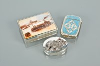 Lot 125 - MODERN SILVER AND ENAMEL PILL BOX the lid with...