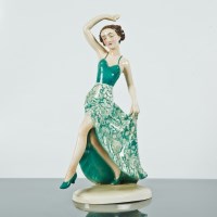 Lot 152 - ART DECO FIGURE OF A DANCER wearing a green...