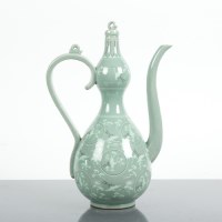 Lot 189 - KOREAN CELADON TYPE EWER with arched handle...