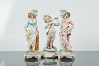 Lot 199 - PAIR OF DRESDEN PORCELAIN FIGURAL CANDLESTICKS...