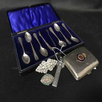 Lot 101 - SER OF SIX SILVER TEASPOONS AND TONGS...