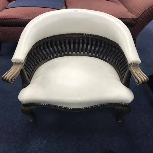Lot 153 - WHITE LEATHER UPHOLSTERED TUB CHAIR