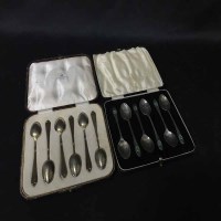Lot 163 - TWO SETS OF SIX SILVER COFFEE SPOONS IN CASES...
