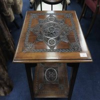 Lot 169 - CARVED SQUARE TABLE AND FOLDING CAKE STAND